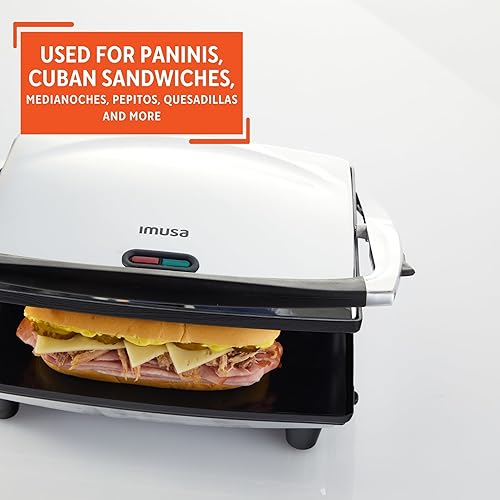 Miniatura 7 de IMUSA - Prensa eléctrica Panini de acero inoxidable de 12 x 10 pulgadas con control de temperatura, placas antiadherentes para sándwiches, paninis a