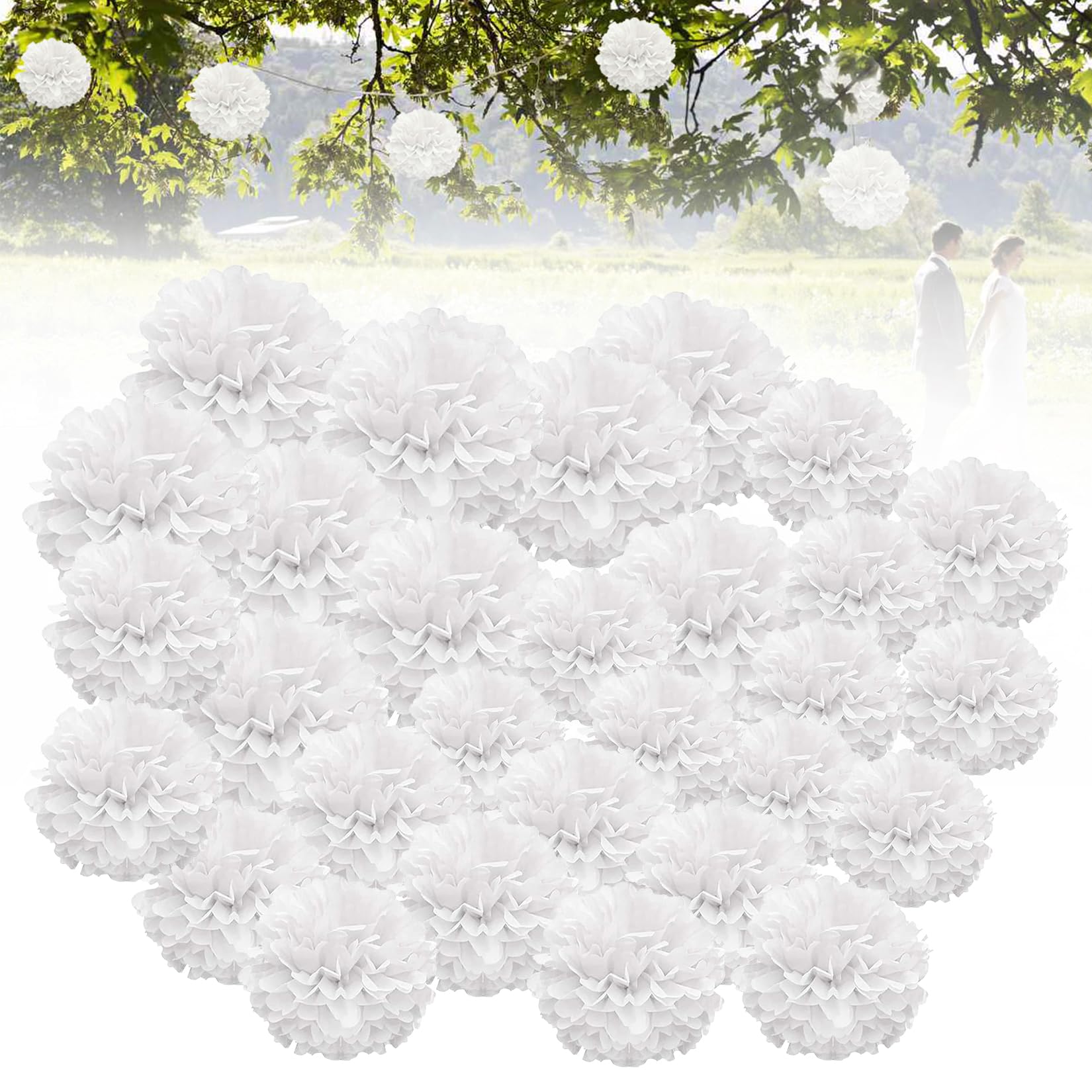 Herbst 30 pcs Pompones de Papel Blanco Flores de Papel Decoracion Boda Decoracion Fiesta Decoración de Comunión