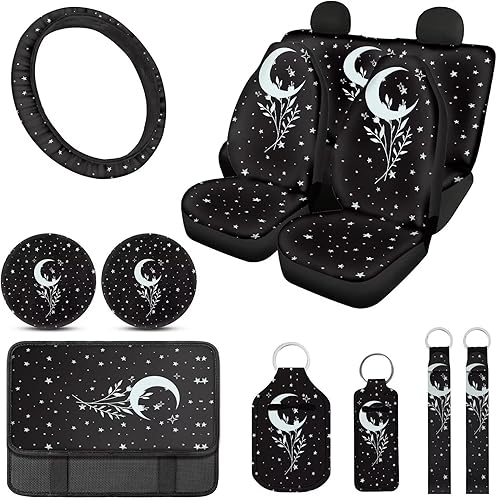 Ystardream Juego de fundas de asiento de coche y volante de dibujos animados fundas de asiento trasero para automóvil accesorios interiores de