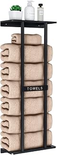 STWWO Bathroom Towel Rack Wall Mounted 30 Inch with Shelf, Holds 6 Large Rolled Towels, Black Towel Storage for Small Bathrooms