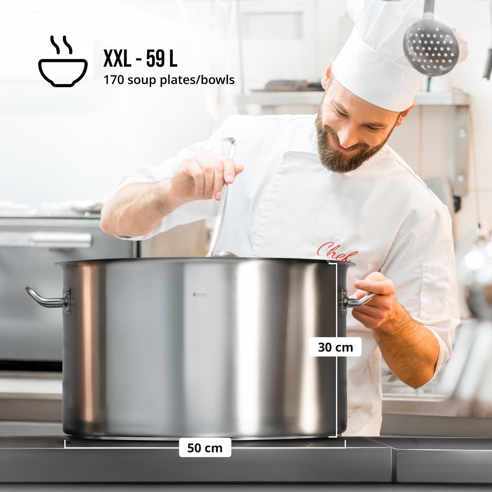 Royal Catering Pentola Per Induzione Pentola Acciaio Inox RCST-58E3-S (Acciaio Inox, 59 L, Fondo 5,5 mm)