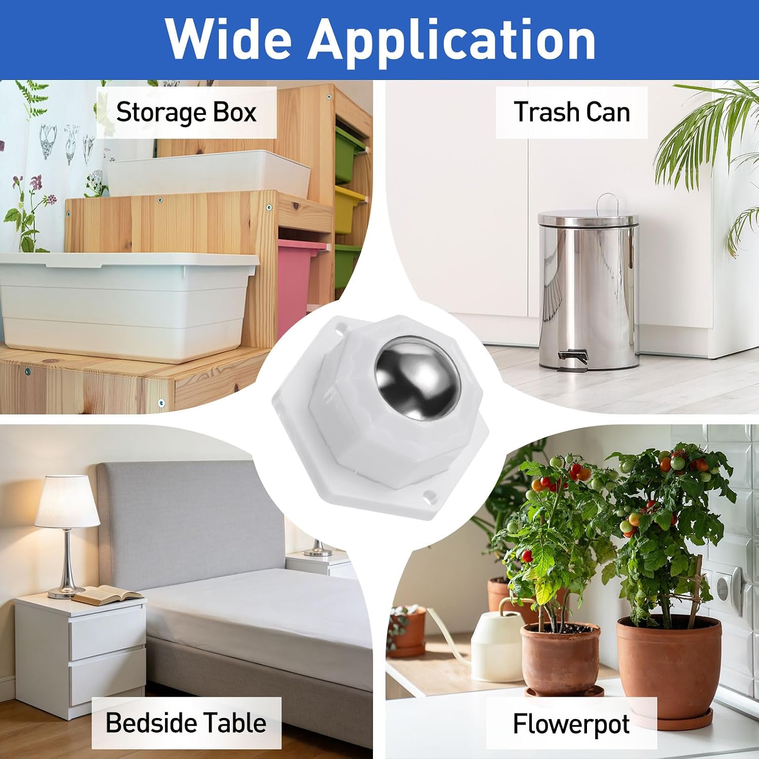 PATIKIL 1 Set Self Adhesive Paste Caster Wheels(1.7in), 360 Degree Swivel Universal Wheel with Stainless Steel Ball Bearing for Kitchen Furniture Storage Trash Bins, White