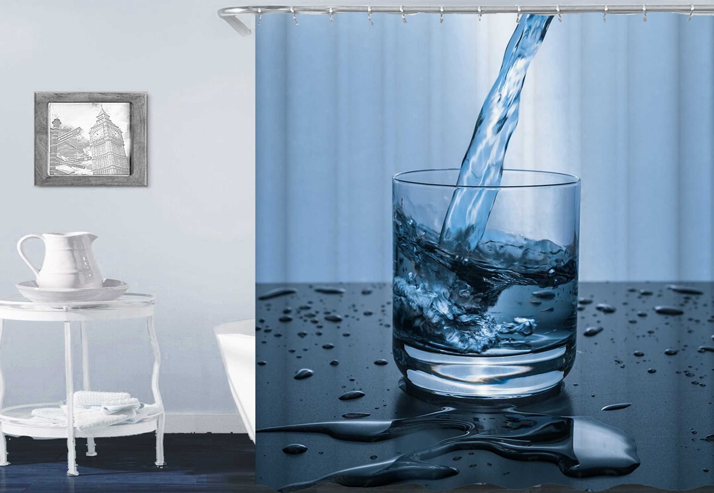 Rideau de douche KnSam en polyester 180x200cm à motif verre et eau avec anneaux