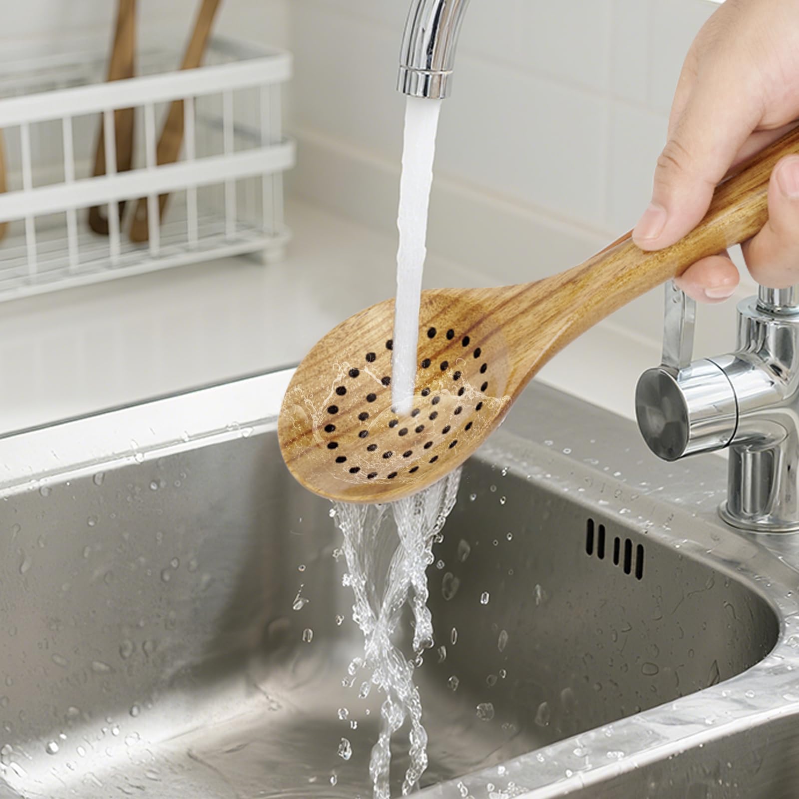 Kochlöffel aus Akazienholz – 8-teiliges Set mit antihaftbeschichteten Löffeln und Küchenutensilien – Naturholz, umweltfreundlich und hitzebeständig (8 x Kochlöffel aus Akazienholz)