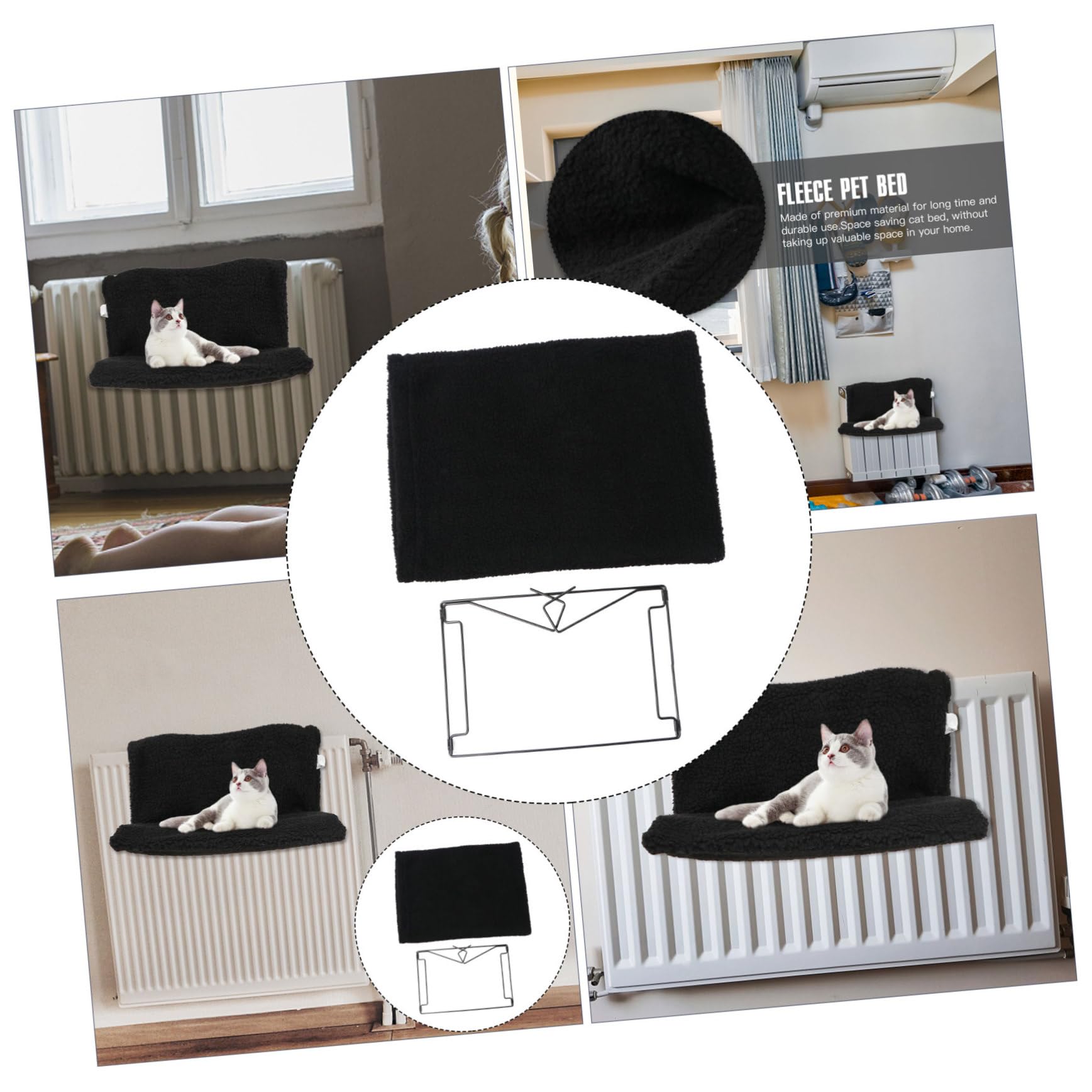 Angoily Hamac pour Chat Lit Radiateur Suspendu Noir en PP et Polyester