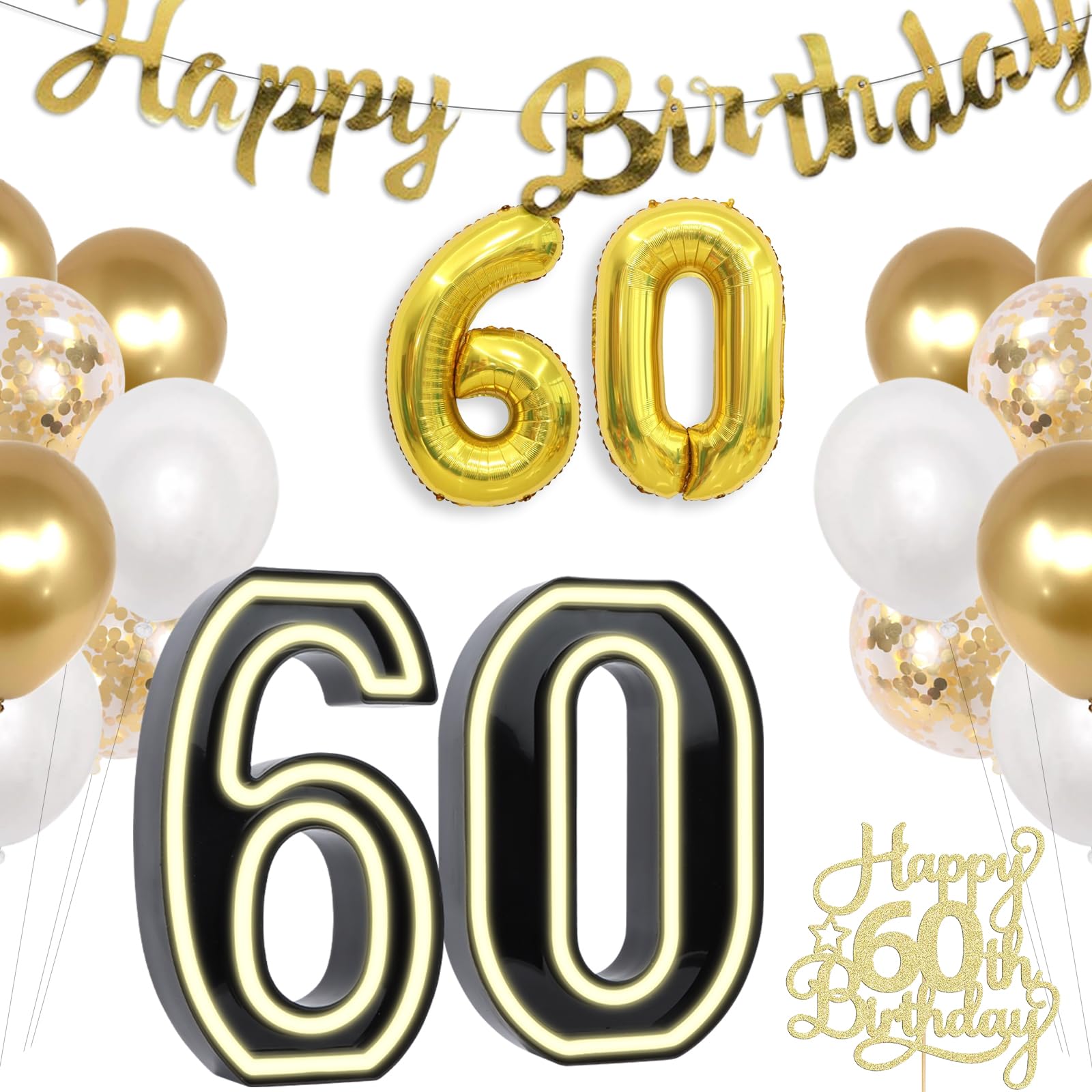 Light Up Numbers, Marquee Number Lights Sign for Birthday, 60th Birthday Decoration for Birthday, Night Light, Anniversary, Wedding Home Bedroom (60th)