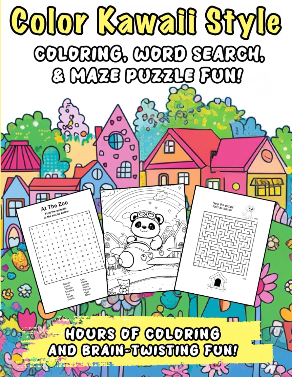Coloring Kawaii Style: Coloring, Word Search & Maze Puzzle Fun!