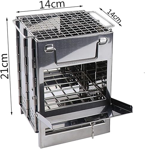 Miniatura 7 de Combo de estufa y parrilla de camping portátil, plegable, quemador de ramitas, hoguera de leña para fogata (pequeño)
