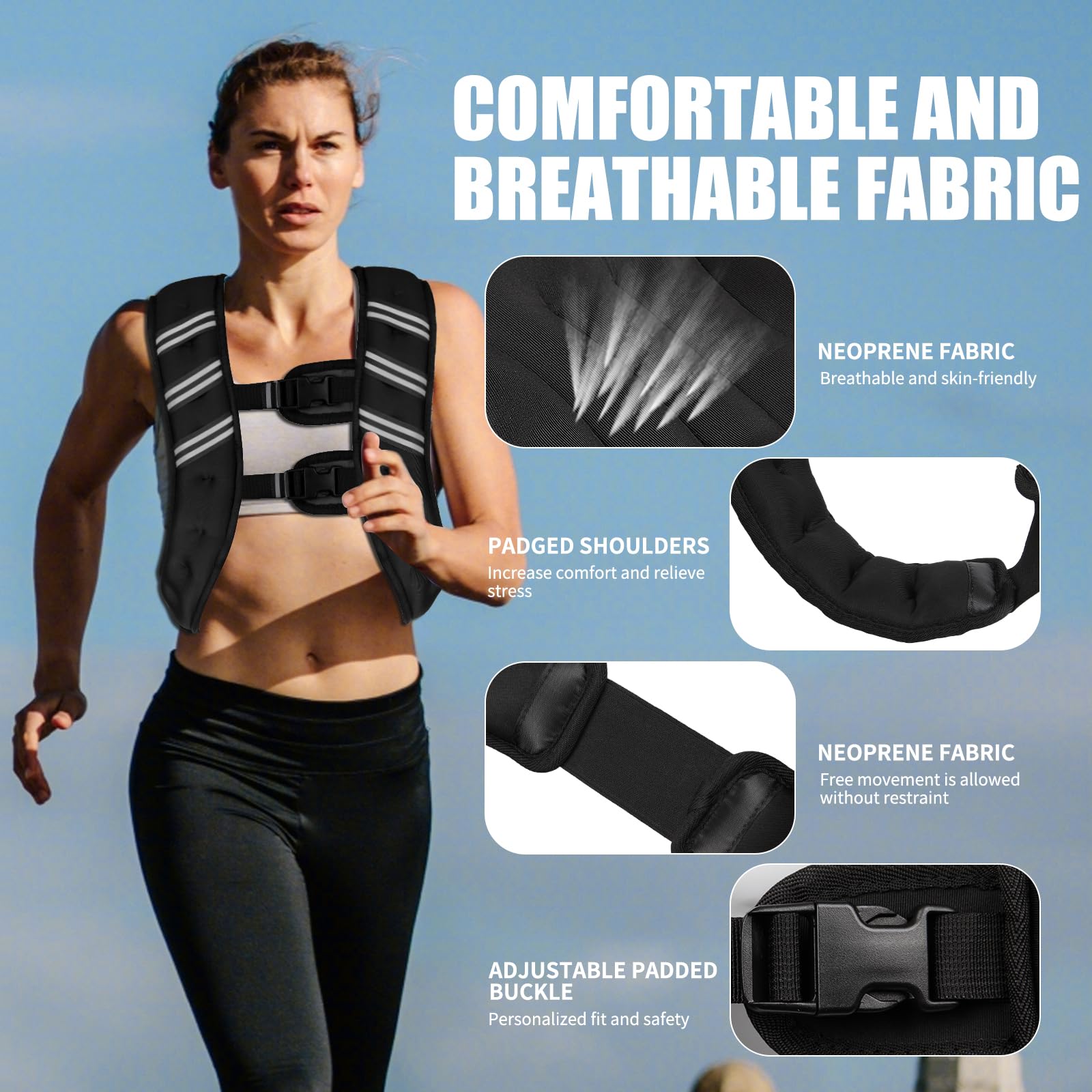 Gilet ponderato per uomo e donna, 6/8/12/16/20/25 l, 13,6 kg, regolabile, con strisce riflettenti, per allenamento, allenamento della forza, corsa, fitness, costruzione muscolare, perdita di peso