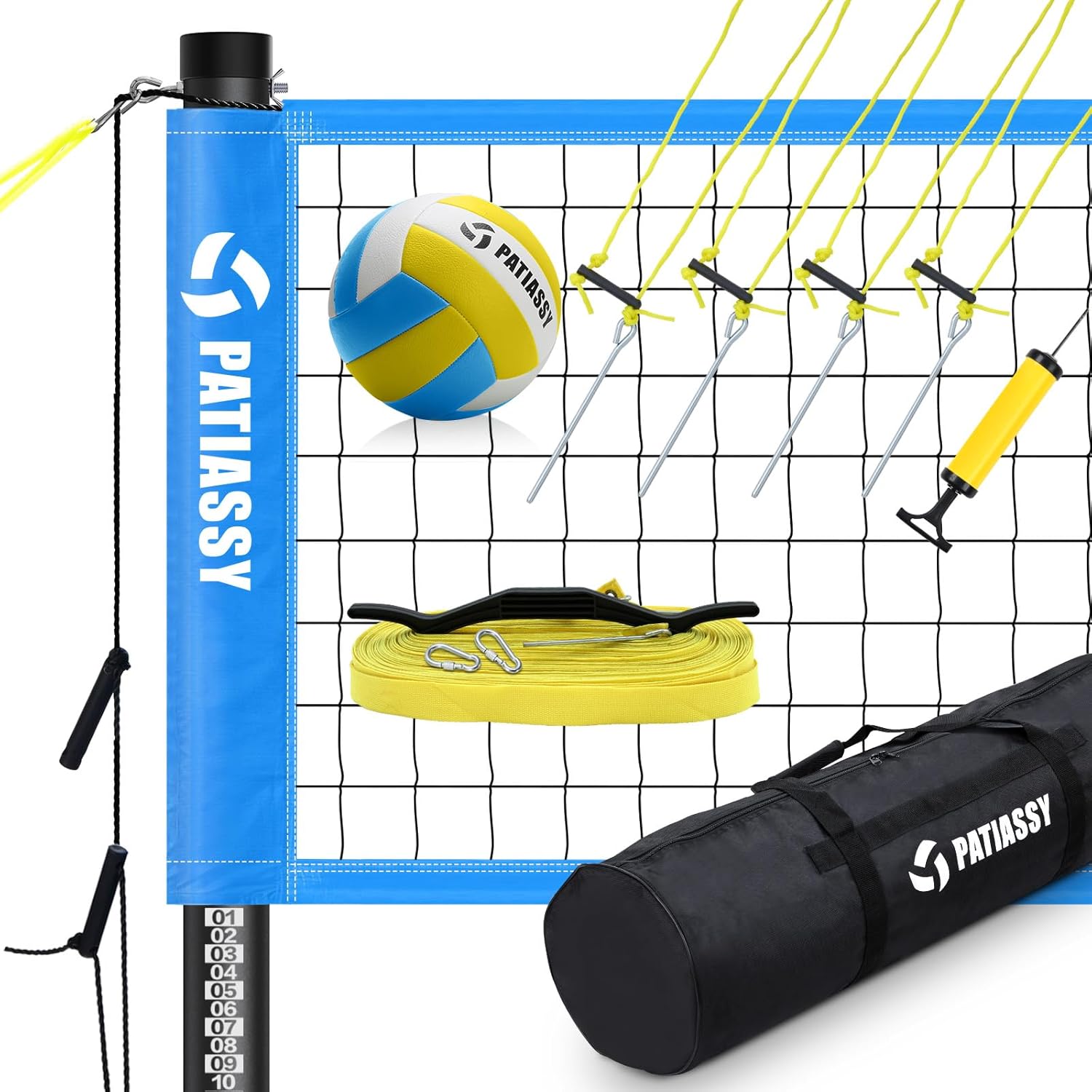 Volleyball Net for Backyard Outdoor Portable Volleyball Set with Tension Adjuster, Adjustable Height Poles, Volleyball, Pump, Boundary Line and Carry Bag