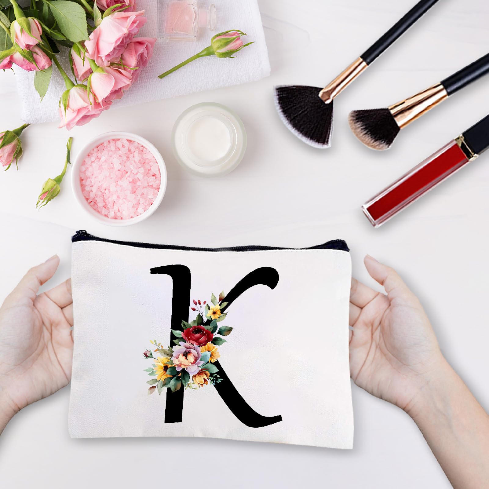 CREATCABIN Trousse Maquillage Toile Enseignant,Trousse Maquillage, Multifonction,Petite Pochette Zippée,Cadeaux Pour Femmes,Articles Toilette Voyage Clés,Carte,Crayon,Cadeau Thanksgiving,Noël,25x18cm