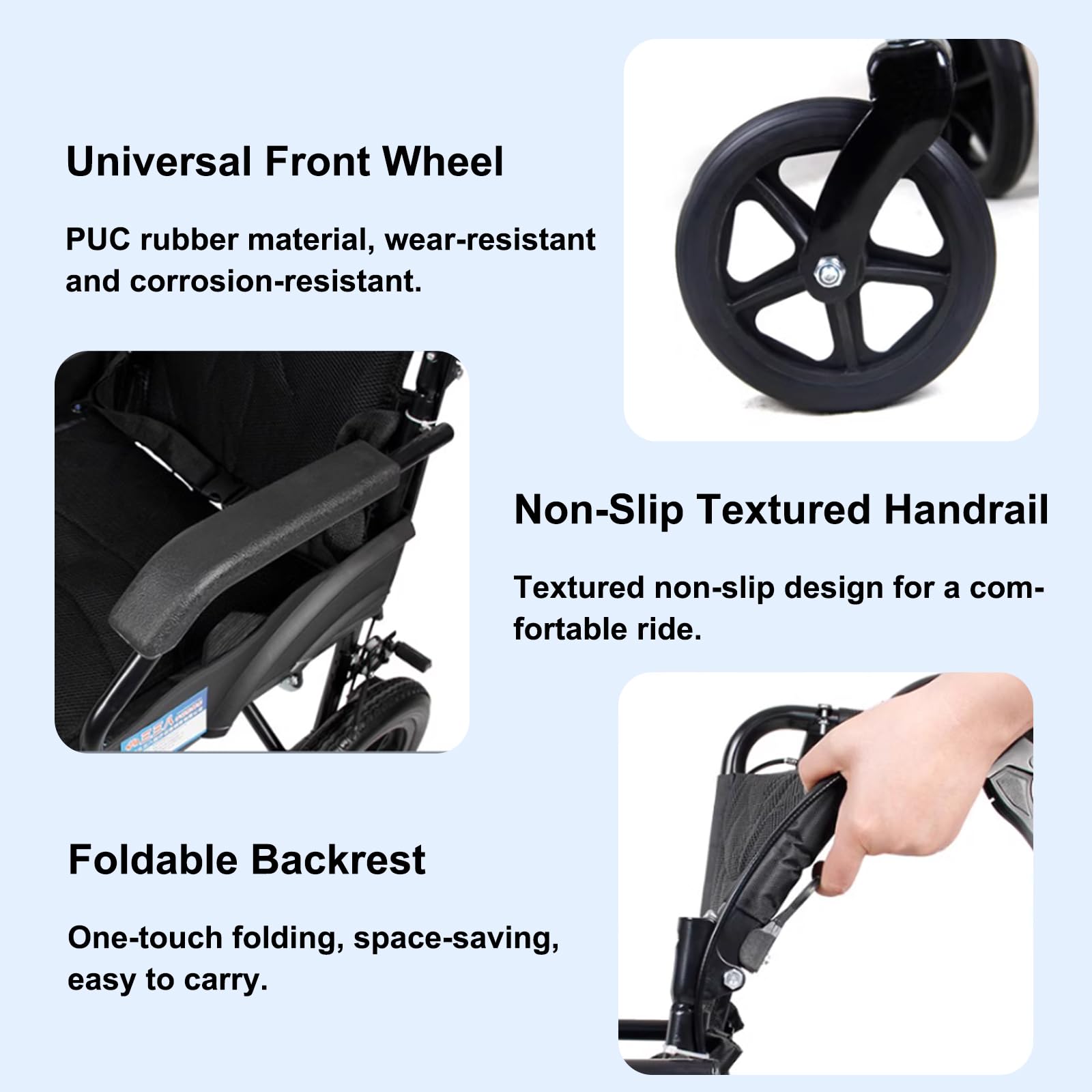 Silla de ruedas plegable autopropulsable, Silla de Ruedas Plegable Ligera Adulto para Exterior,Asiento 45 cm, Dos sistemas de freno(with 11.8-inch Wheels)