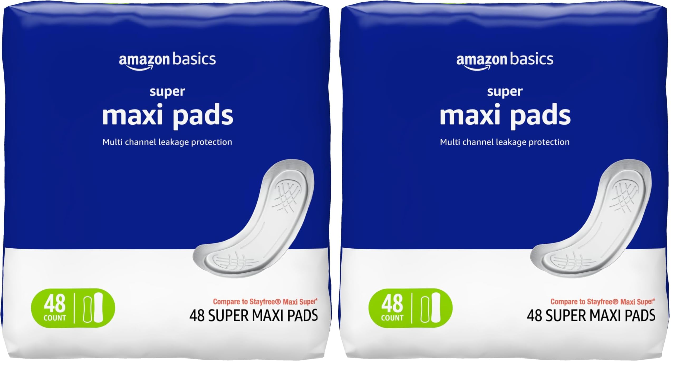 amazon basics maxi pads for periods- thick, super absorbency, unscented, 48 count (pack of 4)