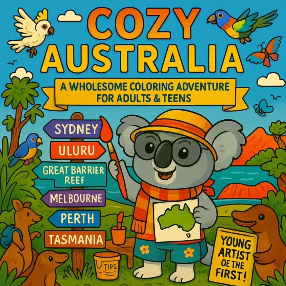 Cozy Australia: Cute Wholesome Coloring Adventure Book for Adults and Teens with Australia Scenes for Relaxation