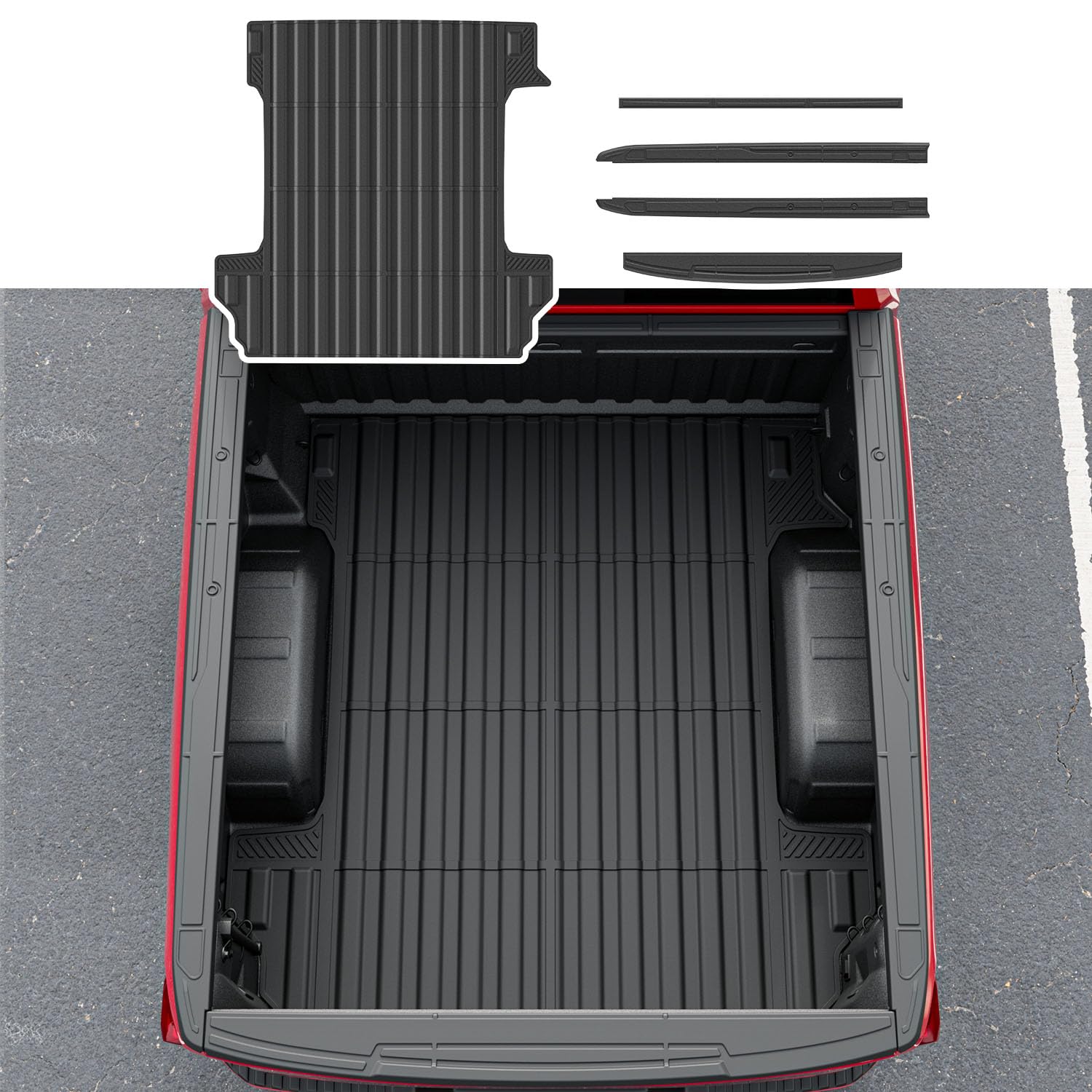 Photo 1 of *** INCOMPLETE SET/ MISSING PIECES*** CZmenghe 5.8FT Bed Mat Compatible with 2019-2026 Chevy Silverado GMC Sierra 1500 Truck Bed Mat Bed Liner Truck Bed Rail Cap Replacement for 2019-2026 Chevy Silverado Accessories