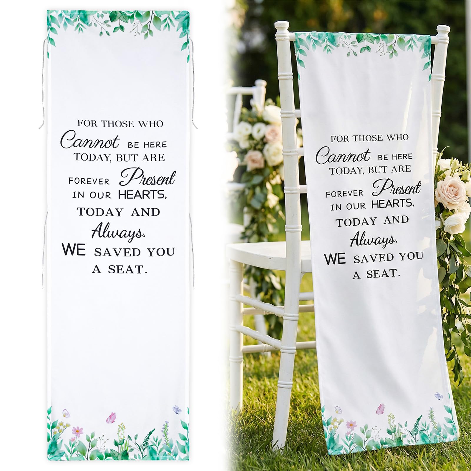 Photo 1 of 15 x 50 Inch White Reserved Seating Sign Wedding, In Loving Memory Wedding Sign for Heaven Seat, Reception Wedding Decorations & Wedding Seating Chart Accessory