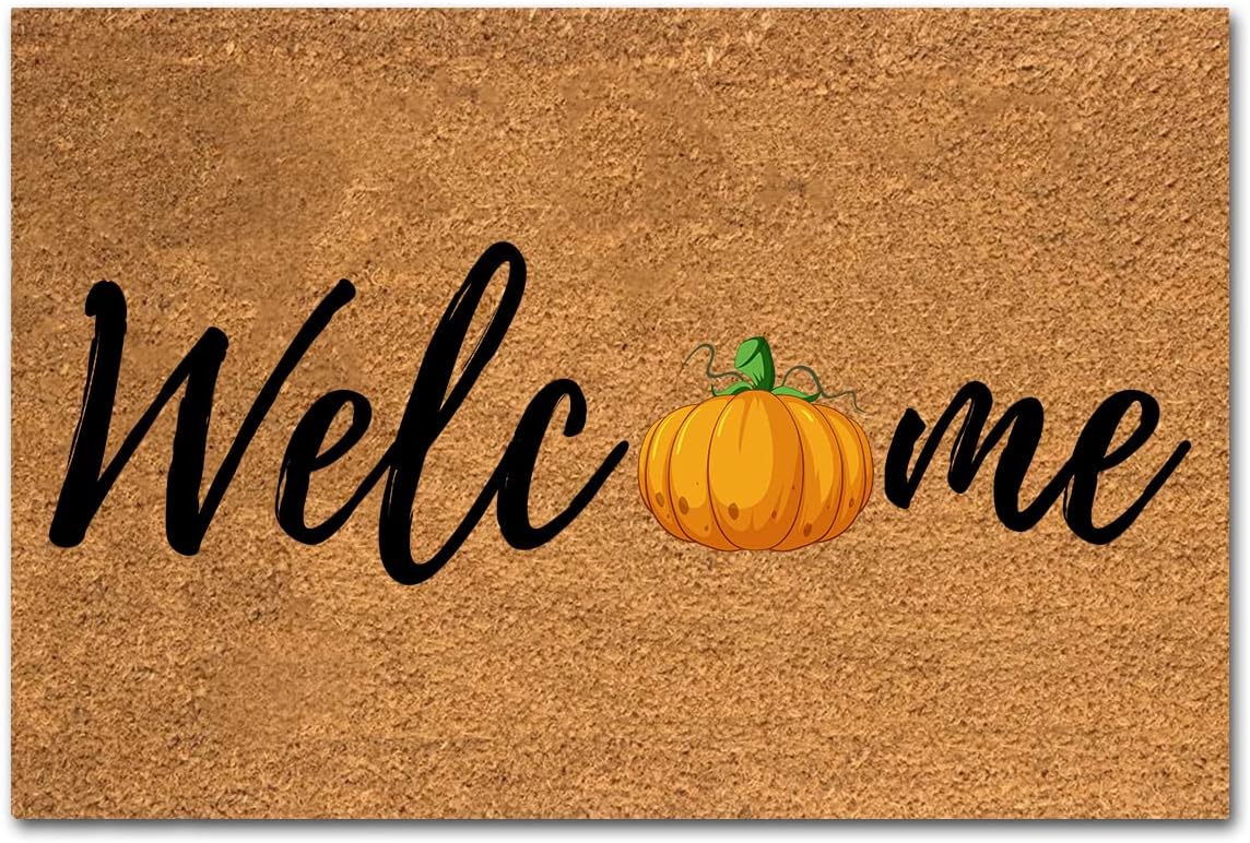 Funny Coir Doormat - Hello Pumpkin Halloween Decor Mat - Welcome Front Porch Decor - Personalized Non Slip Outdoor Coir Doormat - House Warming Gift - 23.6x15.7 inch