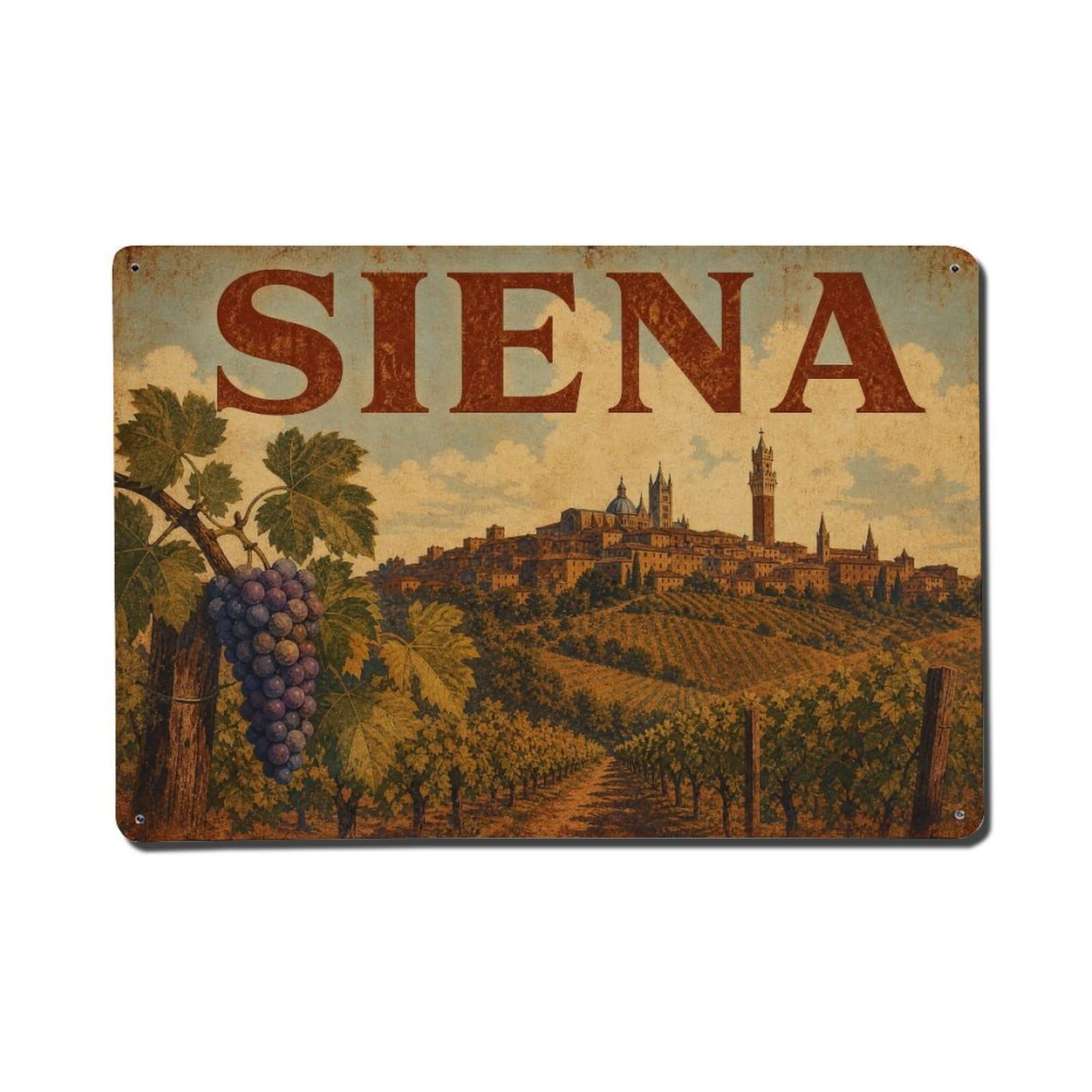 Huiyhb 8X12inch(20X30cm) Vintage Travel Siena Vineyard Landscape Wine Region Italy Metal Tin Sign