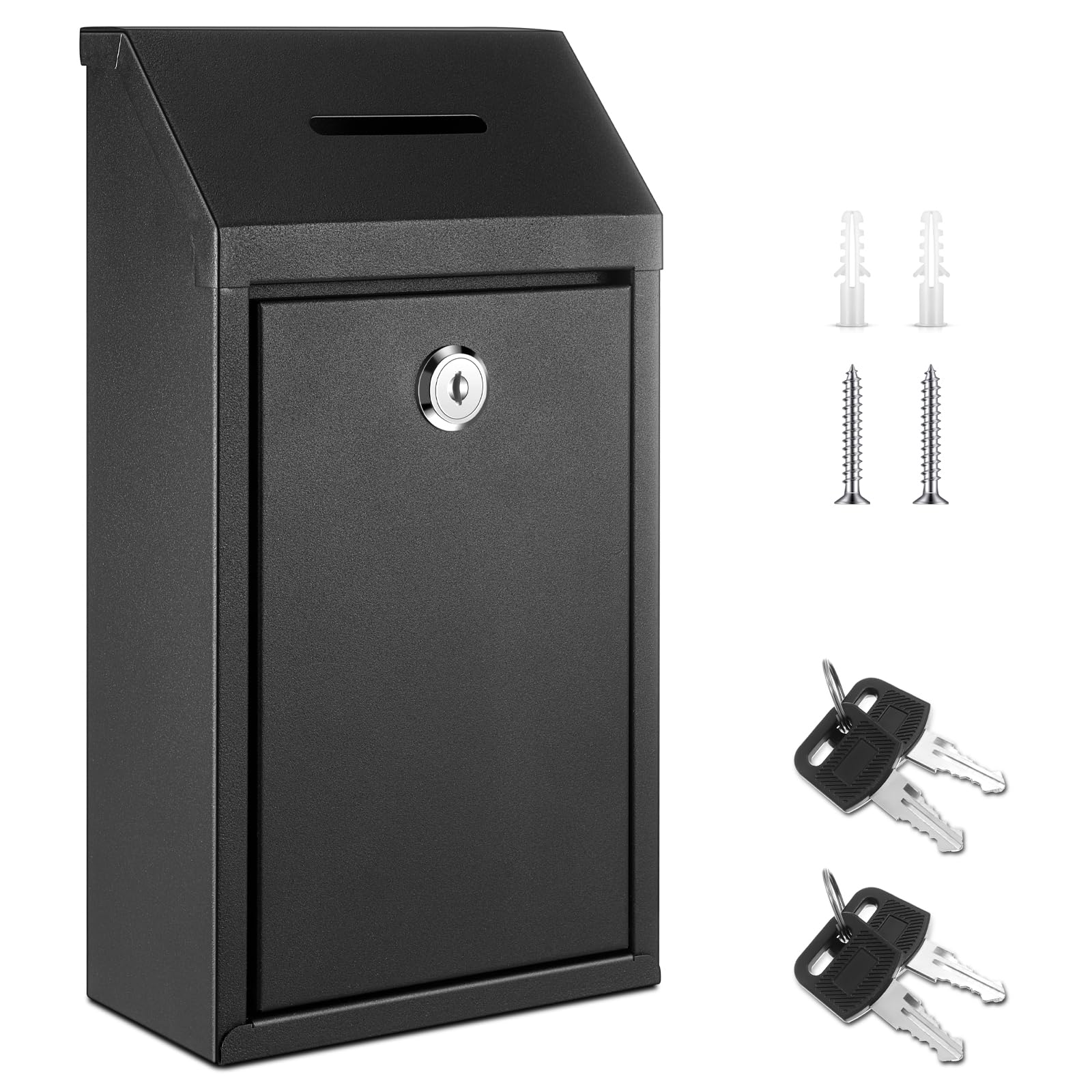 Metal Donation Cash Box Collection Safe Suggestion Box with Lock Wall Mounted Mailbox Delivery Ballot Container for Home Office Outdoor Door
