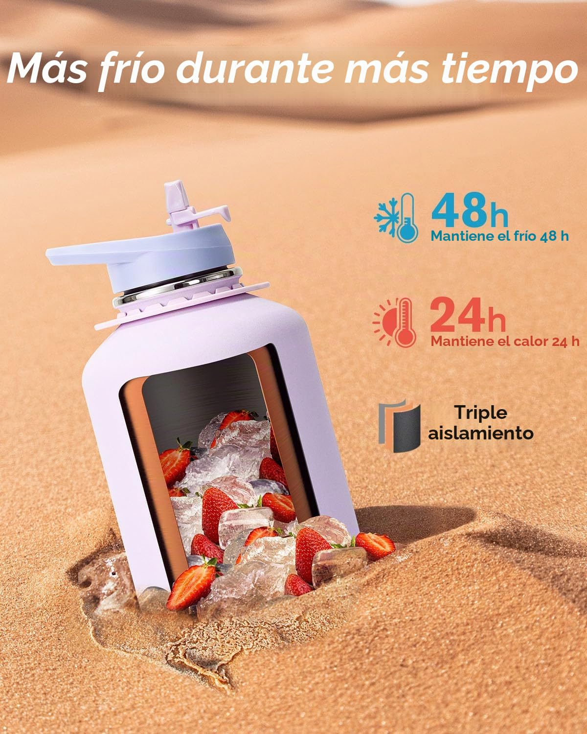 Coolflask Botella de agua de medio galón con correa, jarra de agua aislada de acero inoxidable con popote y tapas de boquilla, botella de agua grande de metal, mantiene el frío 48 horas caliente 24
