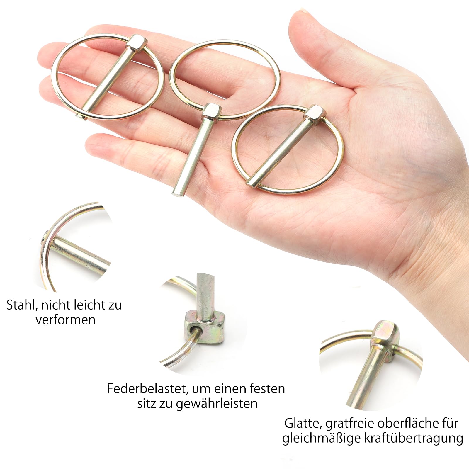 HENGBIRD 10 Pezzi Perno di Bloccaggio Coppiglie A Scatto, Perni di Sicurezza, Anello O Pin Trattori, Anello O-Pin Perno di Fissaggio Boccole per Trattori Agricoli Rimorchi Camion Tosaerba Carrello