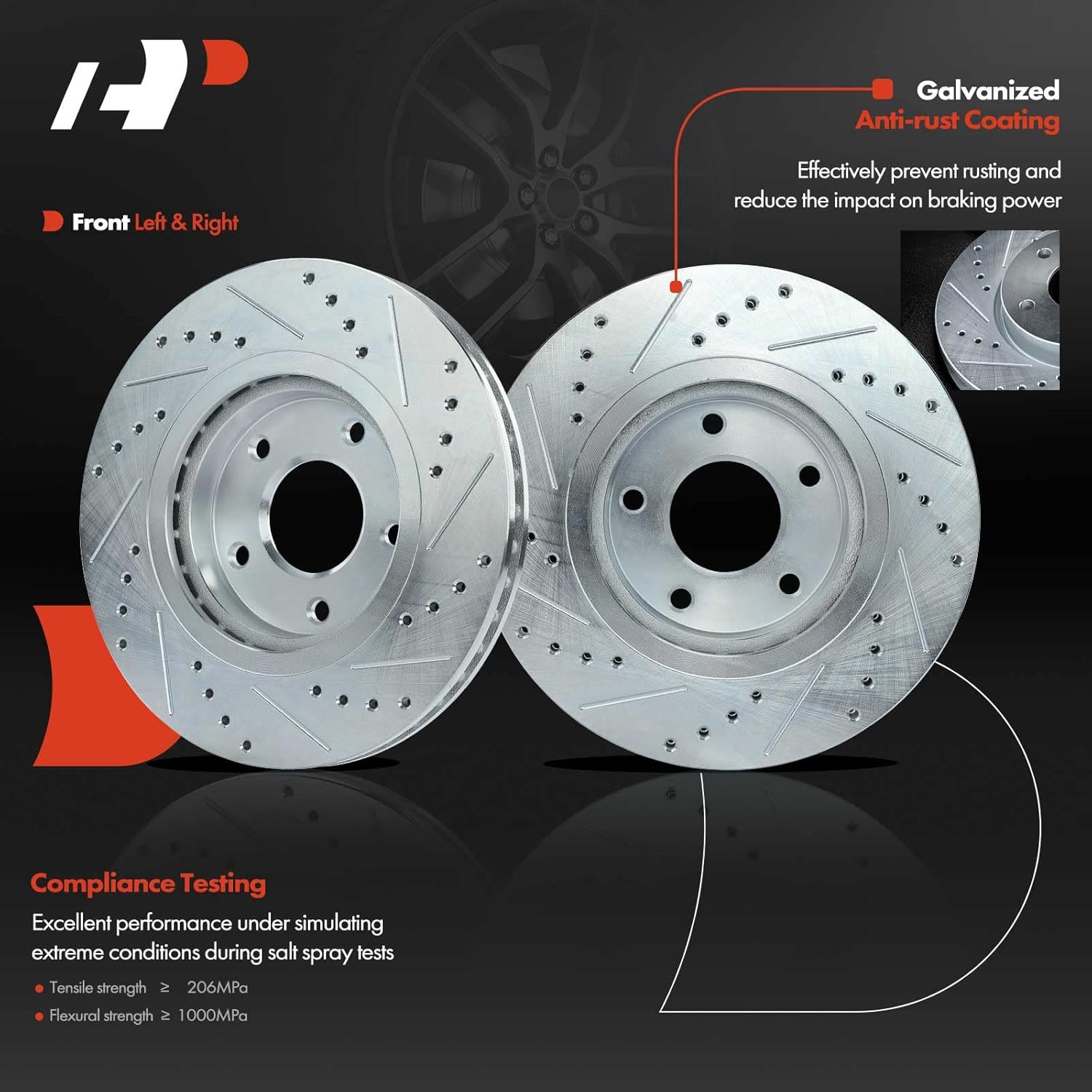 A-Premium 11.65 inch (295.8mm) Front Drilled and Slotted Disc Brake Rotors + Ceramic Pads Kit Compatible with Nissan Models - Rogue 2014 2015 2016 2017, 6-PC Set