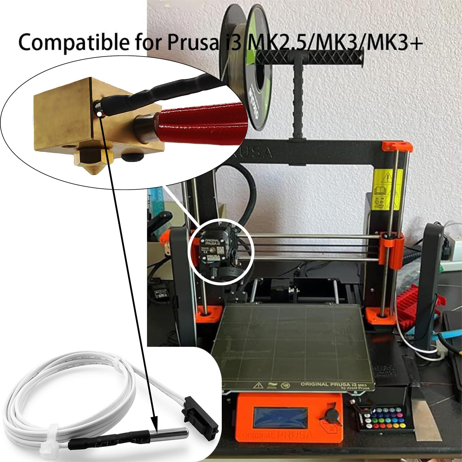 Toaiot HT-NTC100K Thermistor Sensor – 3 Stück, Für Prusa I3 MK3, Bis 300°C, 2-Pin, Hochtemperatur-tauglich