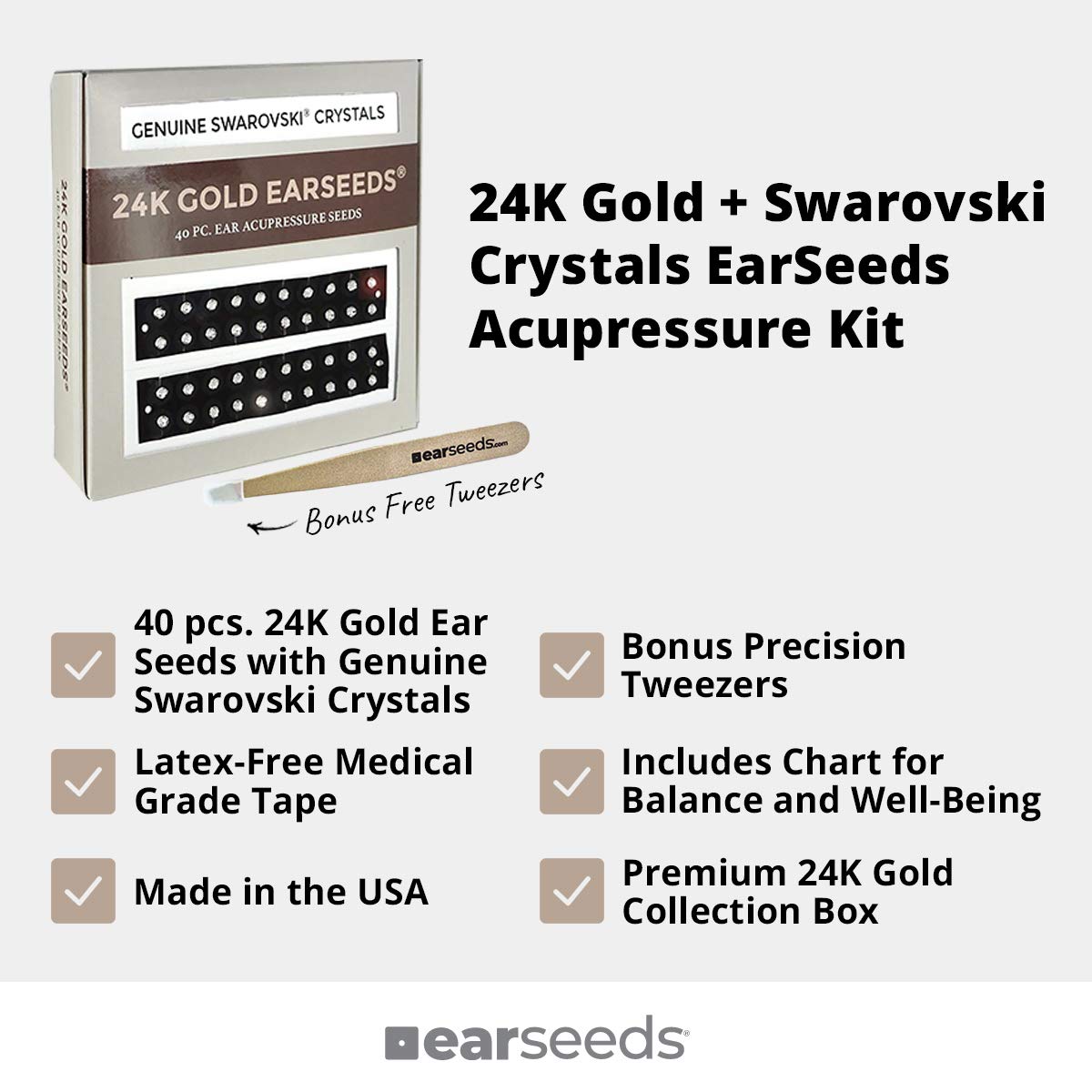 Ear Seeds 24K Gold + Swarovski Crystals EarSeeds Acupressure Kit 40
