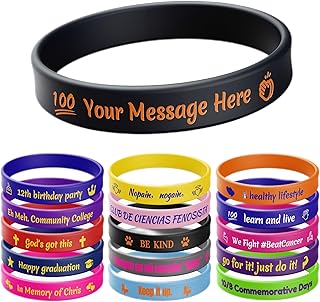Harborway 30/50/100/1000PCS Custom Rubber Bracelets Bulk With Text Icon, Personalized Bracelet Add a Message, Choose Your Colors Silicone Wristband For Promotion Events