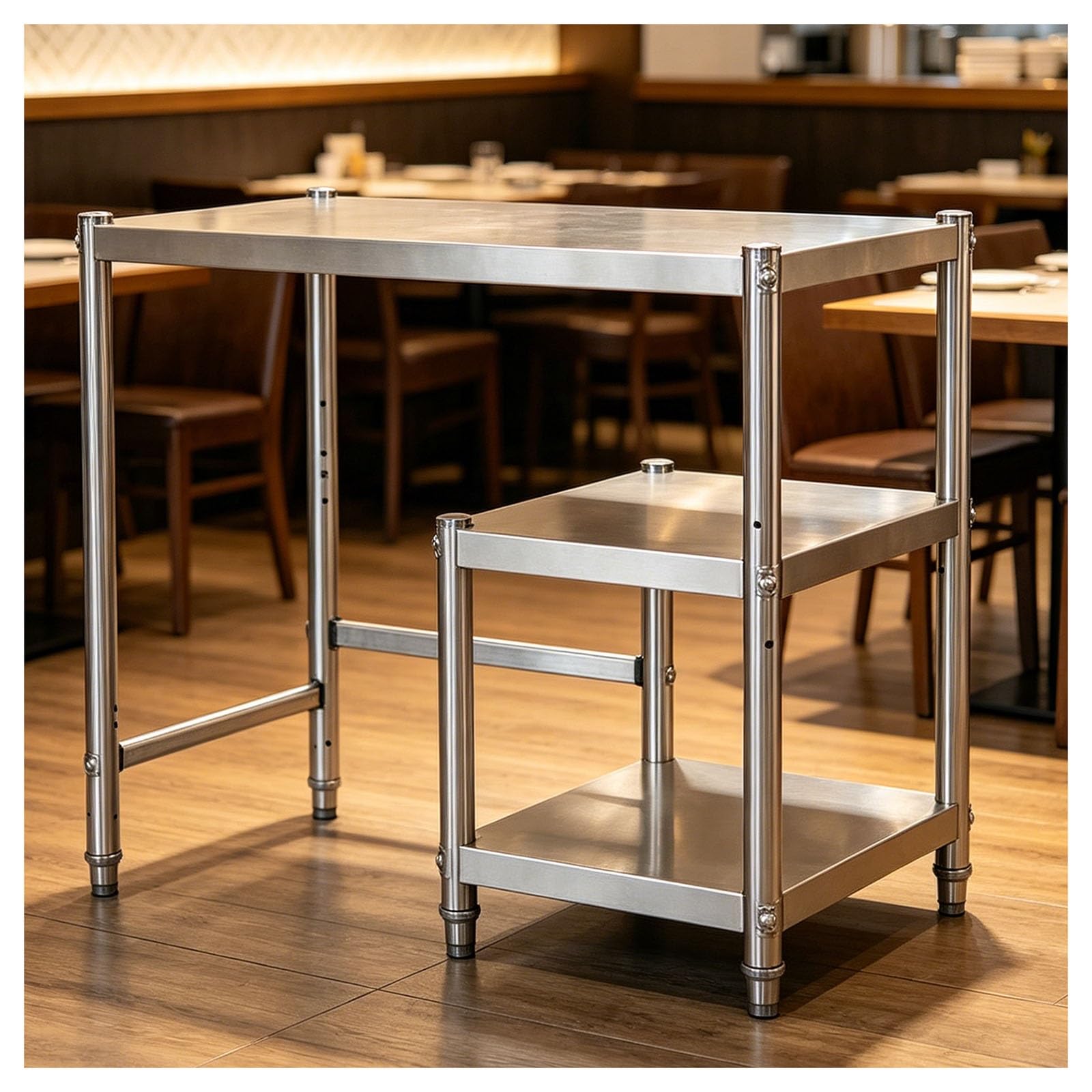 Poste de travail à trois niveaux en acier inoxydable table de préparation