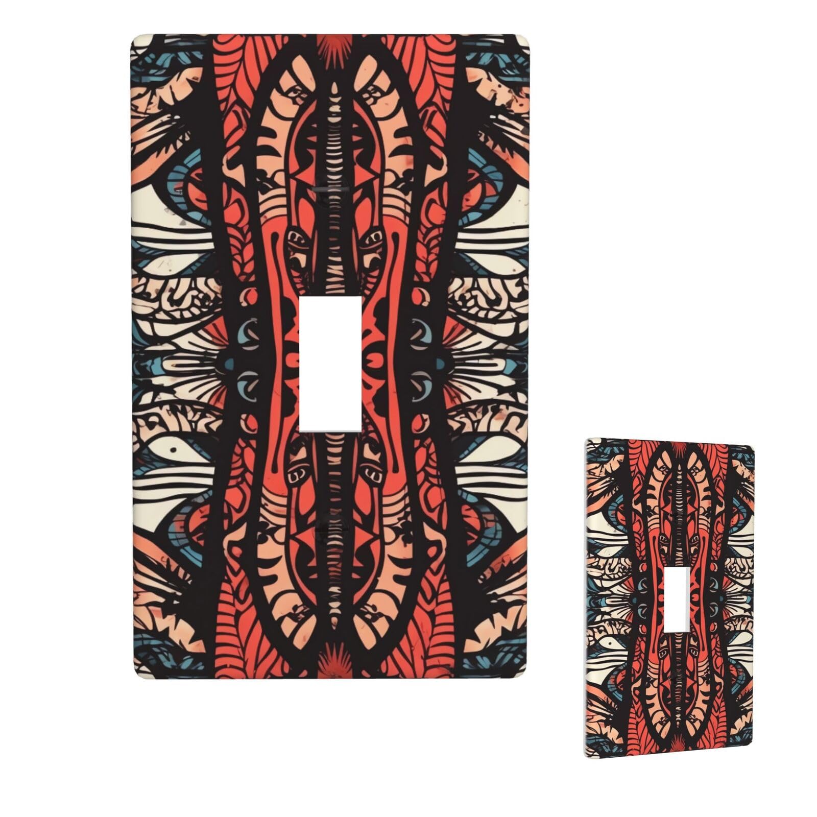 1 Gang Single Toggle Wall Plates, Unbreakable Decorative Light Switch Plate Covers Retro Tribal Drawing Pattern Electrical Switchplate Cover Faceplate For Bathroom Kitchen Decor