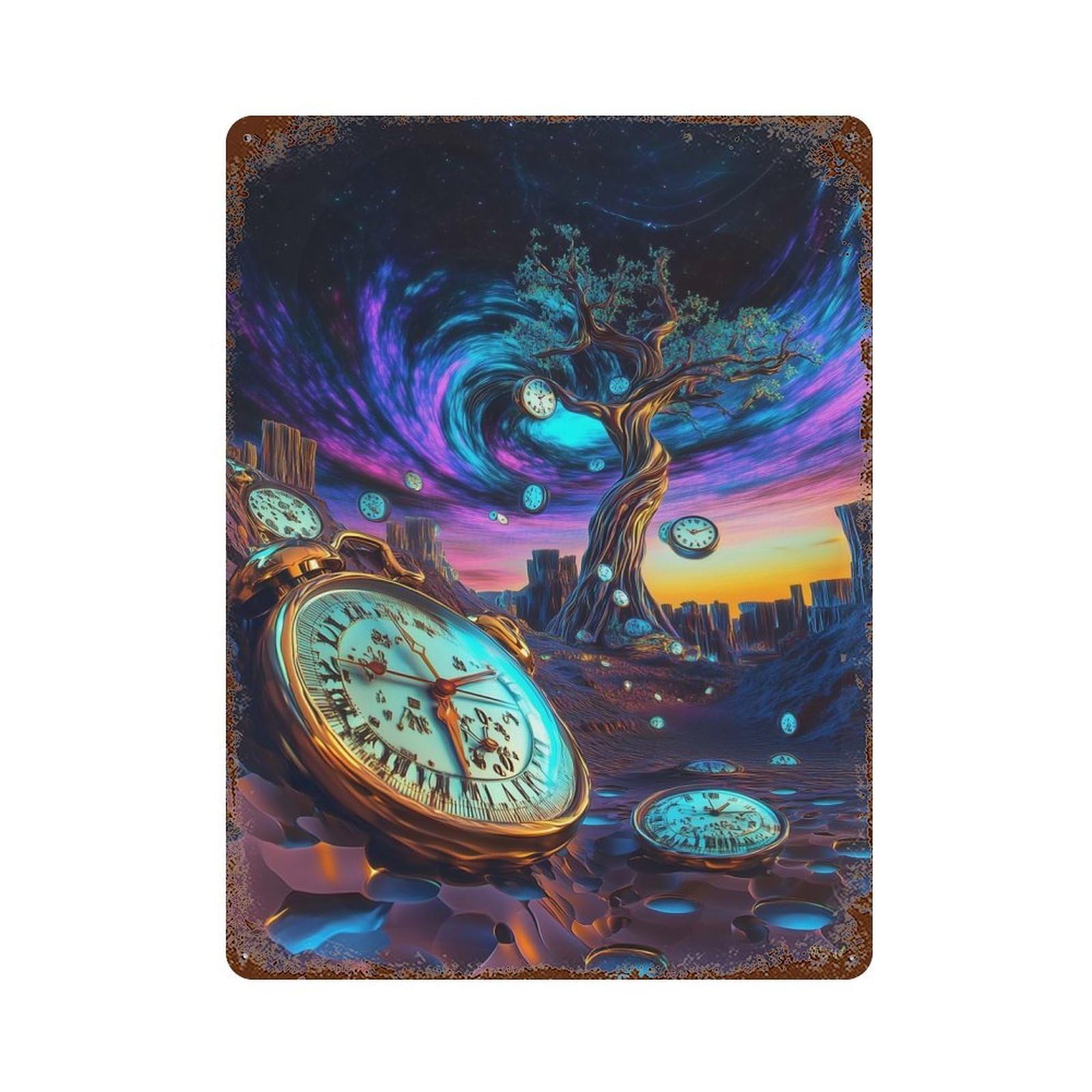 Futuristic Time Dilation – Surreal Neon Dream Decorative Tin Sign 15.7"x11.8", for Bistro, Counter And Cafe Decor, Retro Wall Decor
