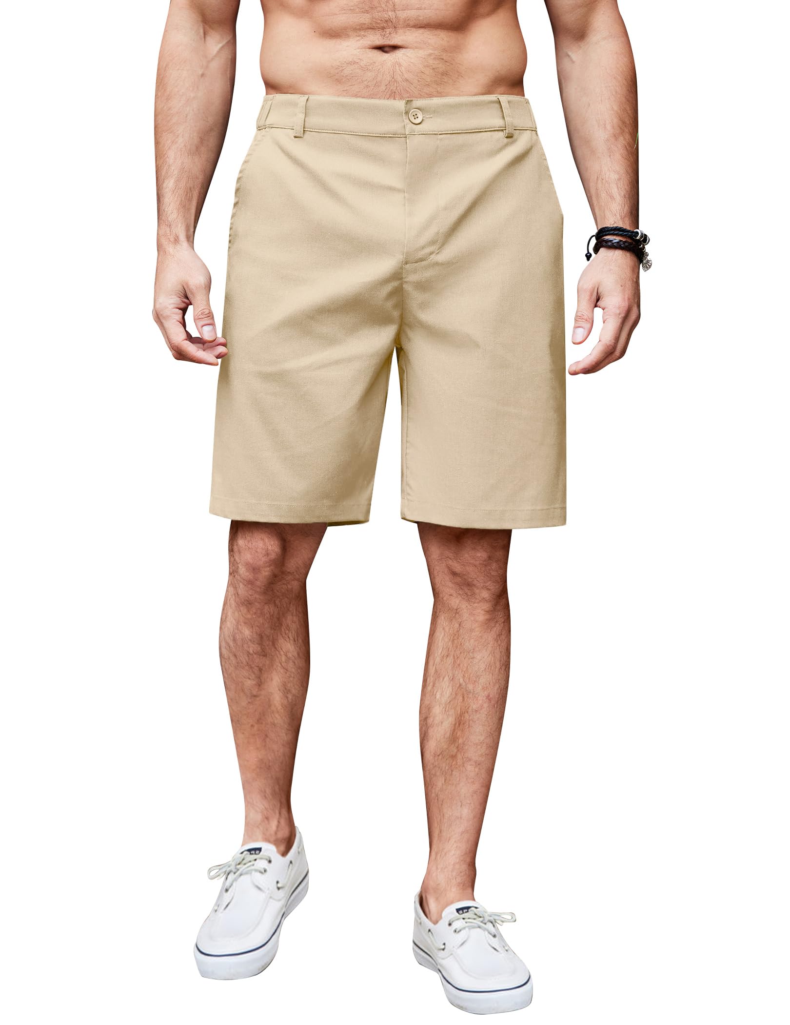 COOFANDY Herren Leinen Shorts mit Reißverschluss Leinenhosen Kurze Freizeithose Regular Fit Leichte Sommerhose mit Taschen