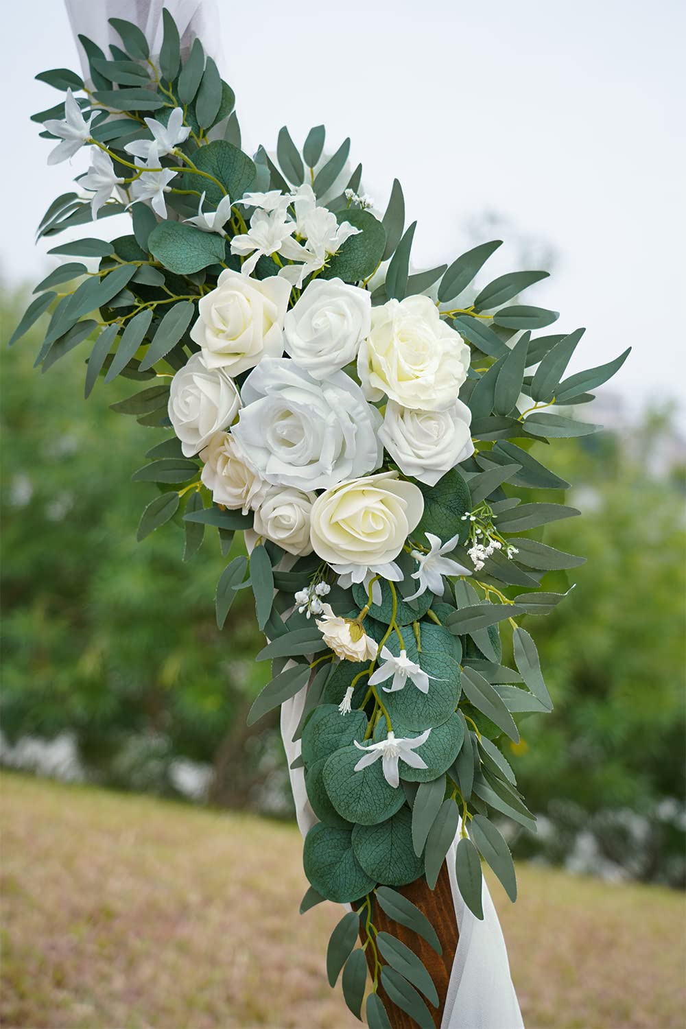 PONATIA Hochzeitsbogen Blumen (2 Stück), künstliche weiße Hochzeitsblumen für Hochzeit Willkommensschilder Dekorationen und Bogenblumen für Hochzeitszeremonie Empfang (Weiß & Elfenbein)