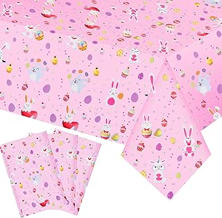 Easter Tablecloth 3 PCS - 54 x 108 Inch Easter Table Cover Disposable Easter Party Supplies Deacoration Easter Bunnys Plastic Tablecloth for Easter Spring Themed Party Supplies Decoration