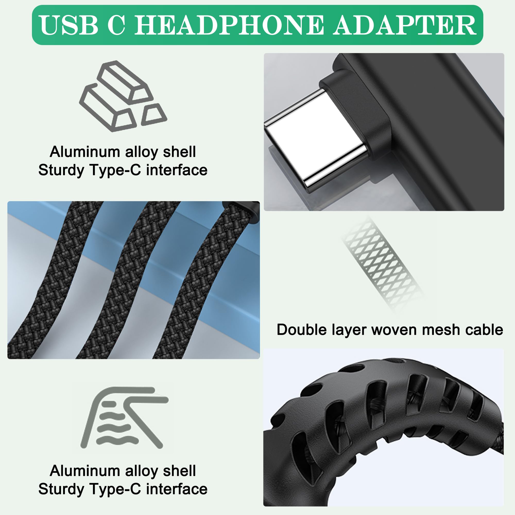 HATMINI Cavo per cuffie da USB C a 3,5 mm, convertitore dongle audio ausiliario da Tipo C maschio a 3,5 mm femmina, per dispositivi con interfaccia Tipo C (B