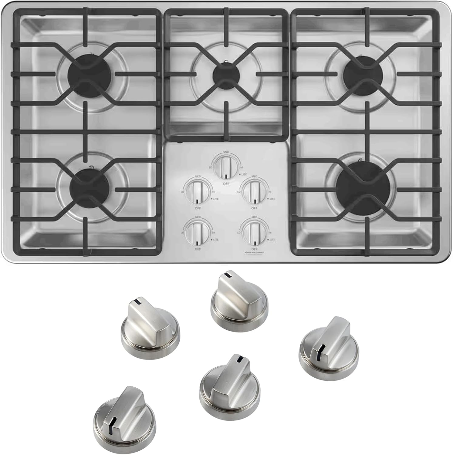 atgestore WB03X29300 Stove Knobs Stainless Steel Replacement for GE Stove Parts Range Knobs JGP3030SLSS JGP3036SL1SS JGP3030SL1SS GE Cooktop Knob Burner Control Knobs 5 Pcs
