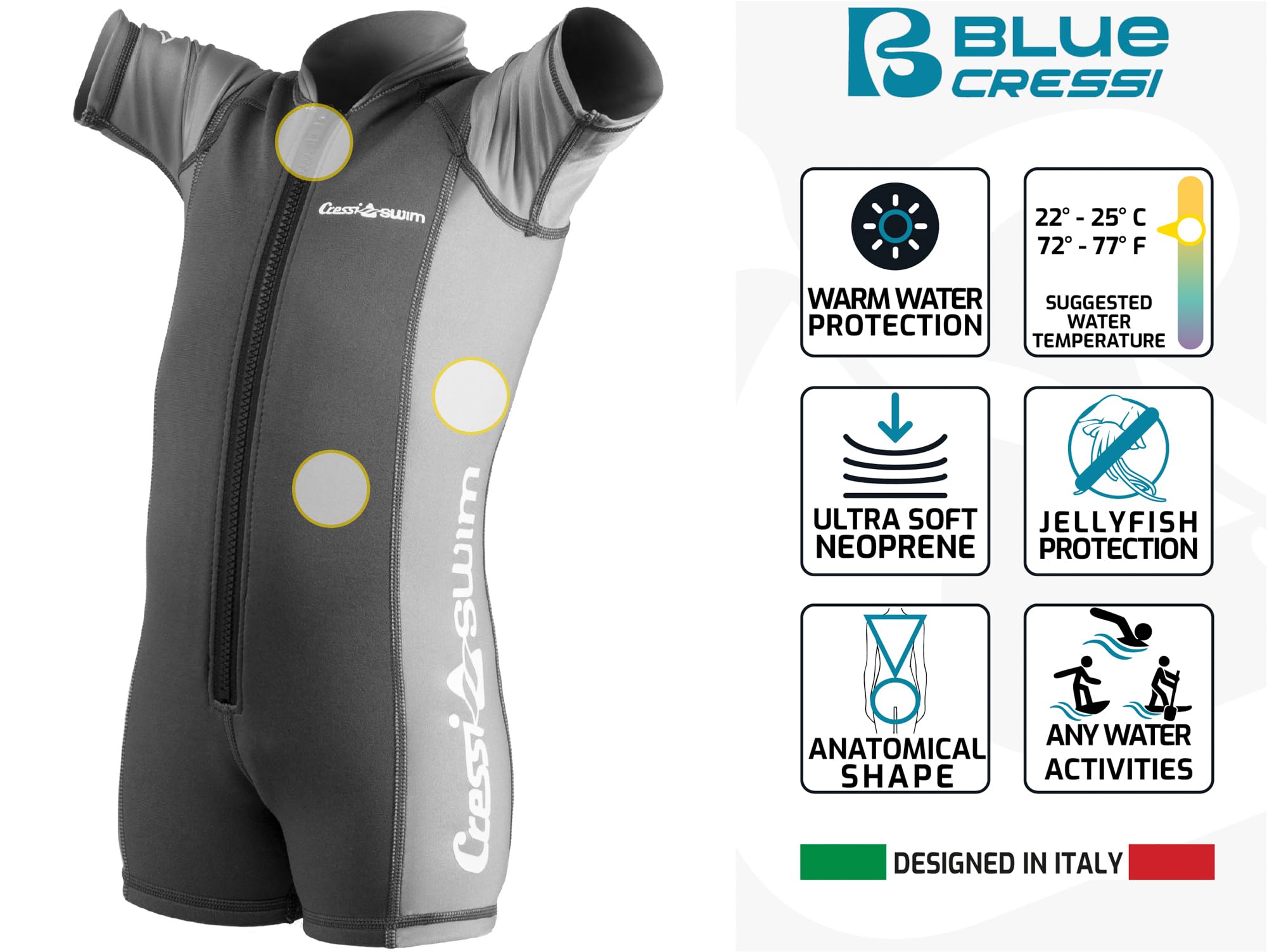 CRESSI dal 1946 - Kids Shorty Wetsuit Short Sleeve - Muta Corta Protettiva in Neoprene Ultra Stretch 1.5/2mm per Bambini