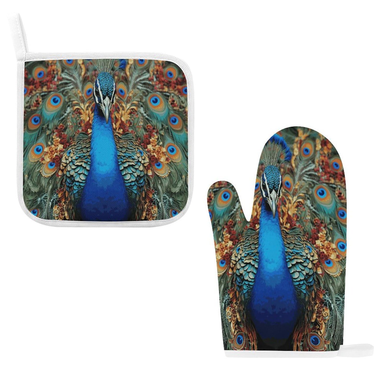 Fodpand Style Elegant Peacock Oven Mitts And Pot Holders Sets