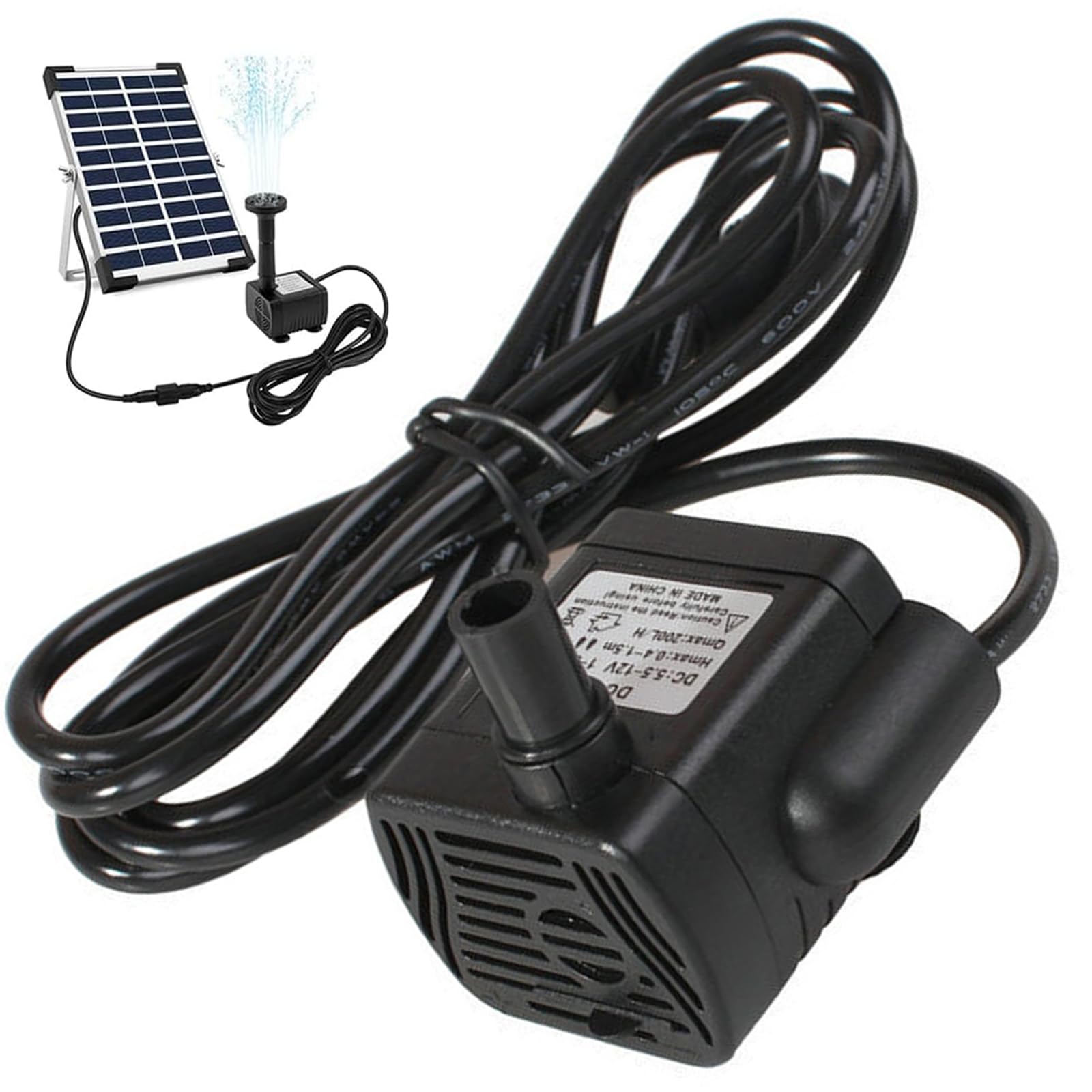 DC 5.5V-12V 3W Mini Solar Water Pumps 300L/H Quiet Waterproof Water Feature Pumps 4.9ft Spraying Distance for Aquarium No Solar Panel