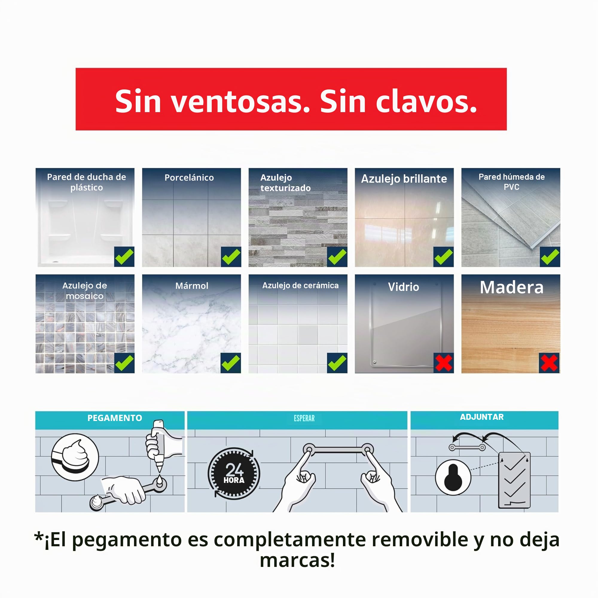 ShowerGem Estanteria Ducha Sin Taladro o Tornillos para Baño - Adhesivo Estantería Organizador con El Gancho Colgante para El Champú y Jabón - Fácil de Limpiar y Mantener