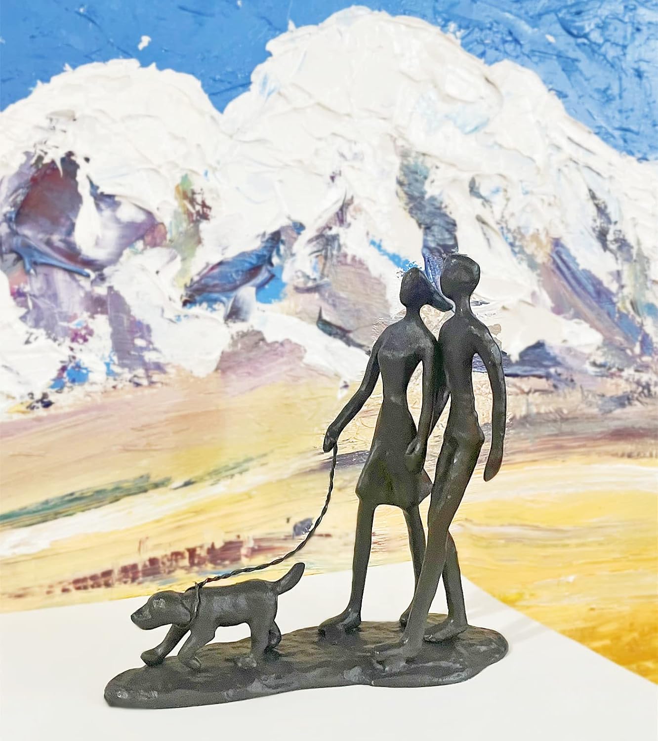 Couple and Dog Cast Iron Sculpture, Romantic Couple Love Metal Art Decor, Family Love Statue, Dog Lover Gifts for Couple - Image 6