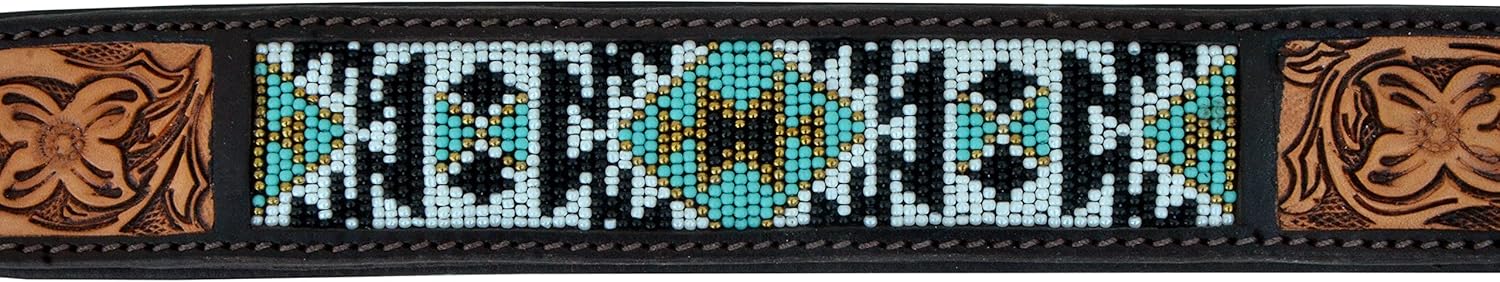 Leather Dog Collar Western Style Heavy Duty Hand Tooled Adjustable Beaded and Padded Soft for Puppies and Big Dogs 10AB006