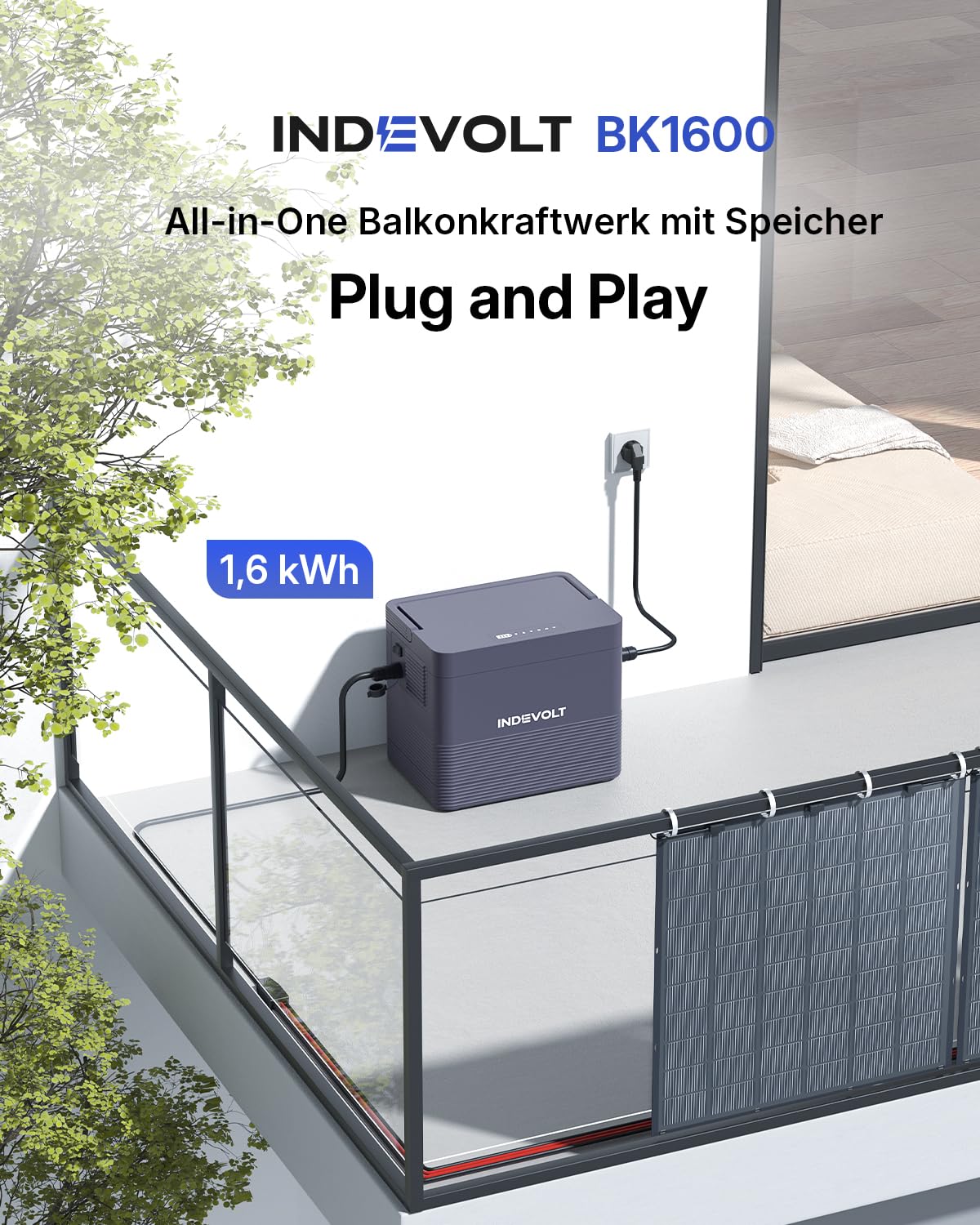 BK1600 Balkonkraftwerk mit Speicher 1,6 kWh Tragbare Powerstation, 2 MPPT 1200W, All-in-One mit Mikroinverter, Bidirektionales Laden, Solaranlage mit erweiterbare Kapazität