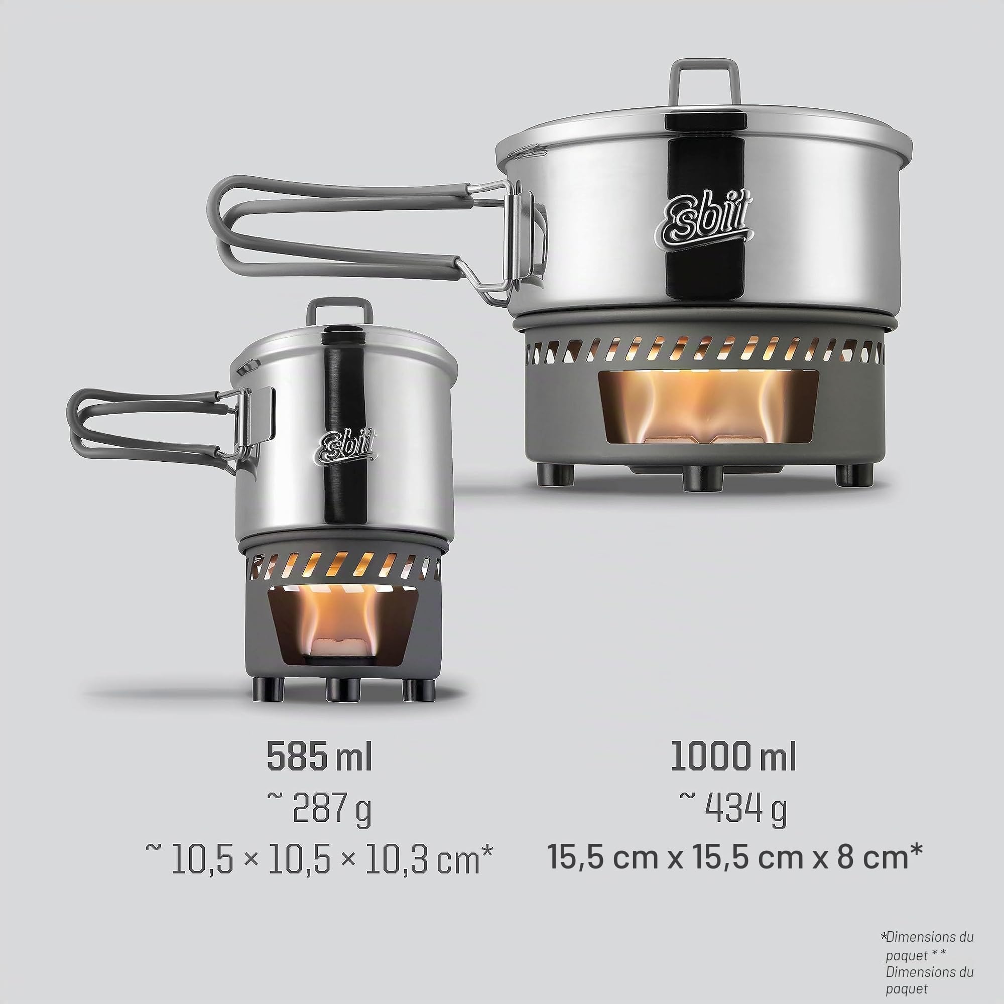 Esbit Kit de cuisson à combustible sec - Réchaud de camping Outdoor avec pot en inox - poignées rabattables - Réchaud de camping