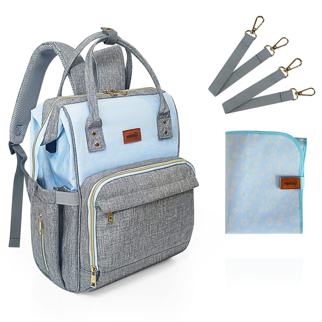 Bebesar® Bolso carro bebe impermeable con cambiador portátil - Mochila multifuncional para usar como bolsos para carritos - Pañaleras (Estrellas Azul)