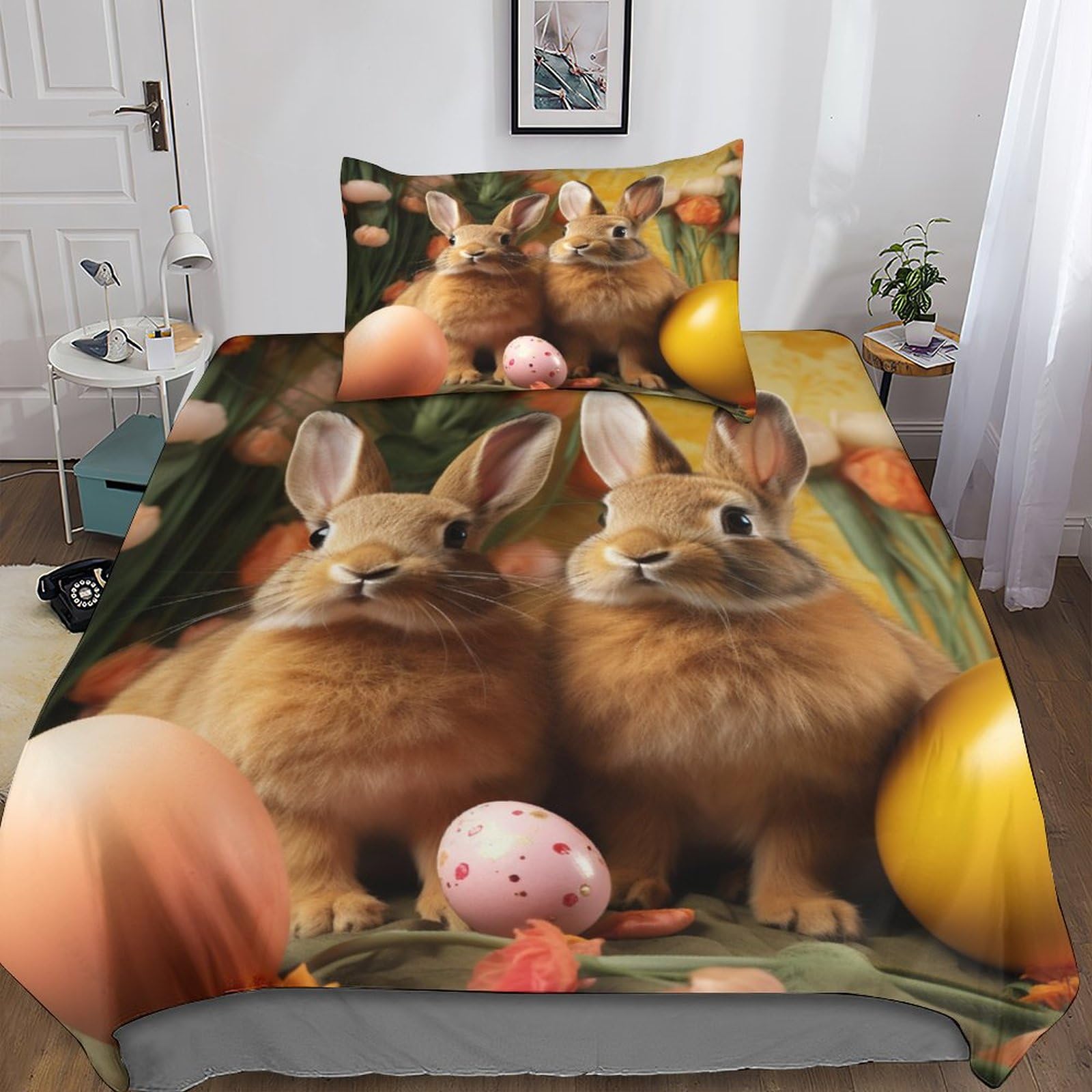 Parure de lit 135x200cm lapin IOFEER ensemble de literie microfibre 3 pièces