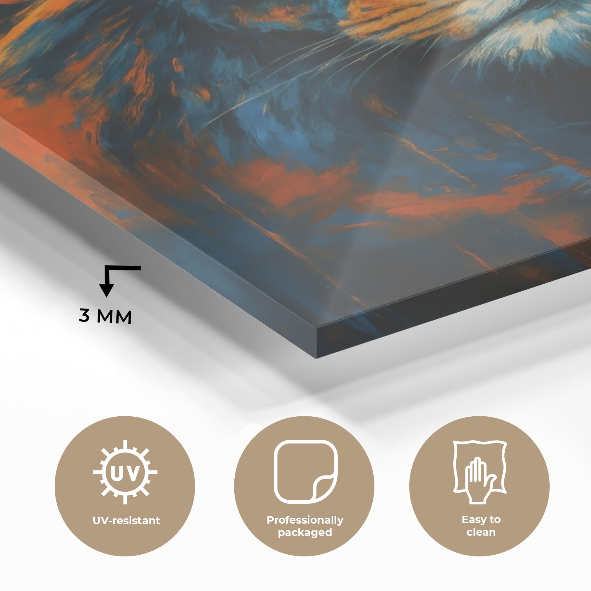 MuchoWow© Quadri Grande Formato 40x60 cm Mini Poster Parete Moderno Interno Stampa Foto Su Vetro Salotto Cornice Murale Arredamento Dipinto - Testa Di Leone - Arancione