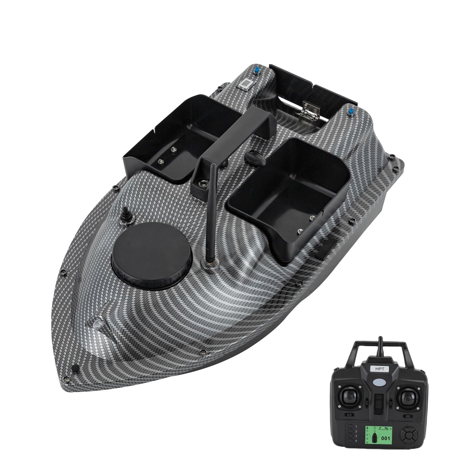 500m Futterboot mit GPS 10400mAh Nachtangeln Fischköder Köderboot mit LED-Navigator-Licht, Fernbedienung Futterboote Bait Boat Ferngesteuertes Köderboot, 2 KG Beladung (Grau)