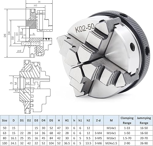 Miniatura 2 de RATTMMOTOR K02-50mm1.97inch Mini Torno Chuck 4 Mandíbula Mandril autocentrante M14 Montaje de rosca Portabrocas para fresadora CNC Router Grabador